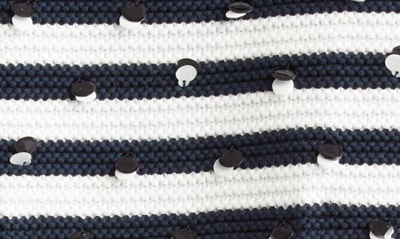 Shop Valentino Paillette Embroidered Stripe Cotton Blend Cardigan In Avorio/ Navy