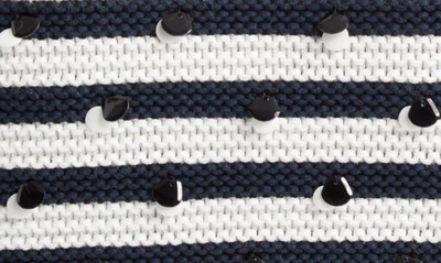 Shop Valentino Rockstud Paillette Stripe Knit Miniskirt In Avorio/ Navy