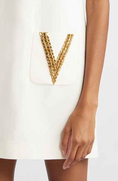 Shop Valentino Chain Embroidered Short Sleeve Crepe Couture Shift Dress In Avorio/ Gold