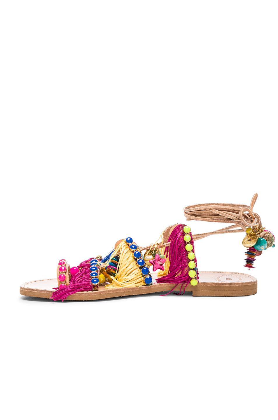 Elina Linardaki Tahiti Fringed Leather Lace-up Sandals In Multi | ModeSens