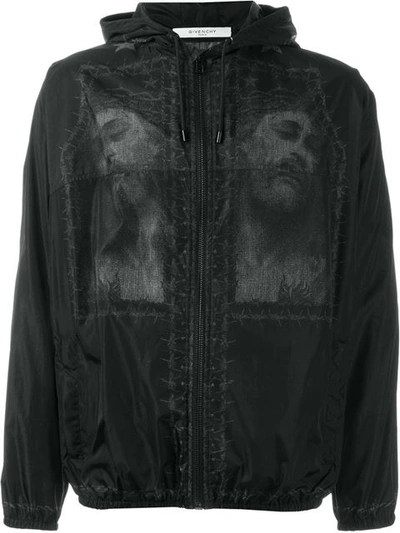 【祝開店！大放出セール開催中】 Givenchy Jesus Black Jacket, Windbreaker Nylon Printed ジャケット・アウター