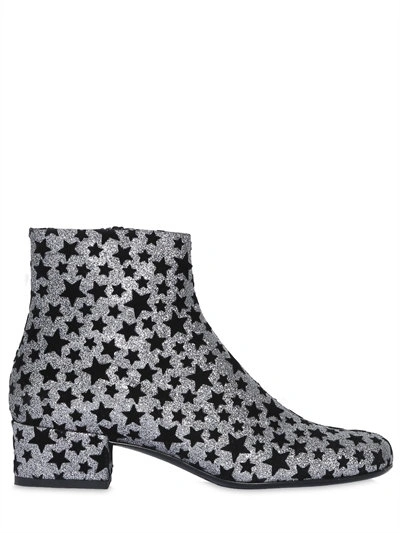Shop Saint Laurent 40mm Babies Velvet Stars & Glitter Boots In Silver/black