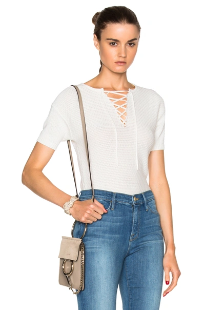 Shop Frame Crochet Lace Up Tee In Blanc