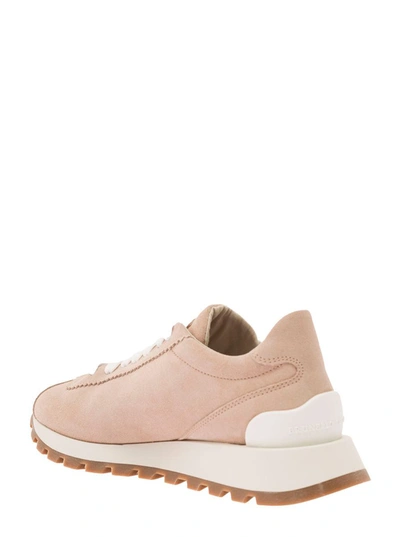 Shop Brunello Cucinelli Two-tone Sneakers With Embossed Logo At The Back In Suede Woman In Beige
