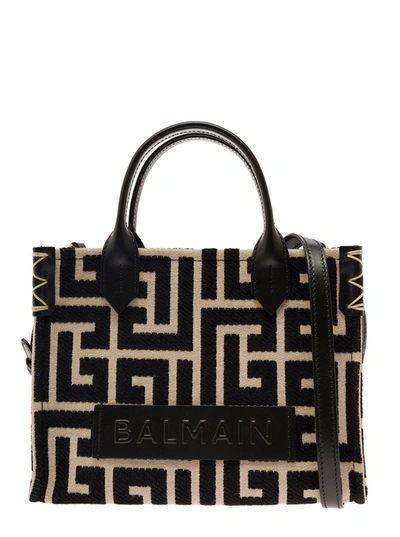 Shop Balmain 'b-army' Black And White Tote Bag With Logo Patch And Monogram In Canvas Woman In White/black