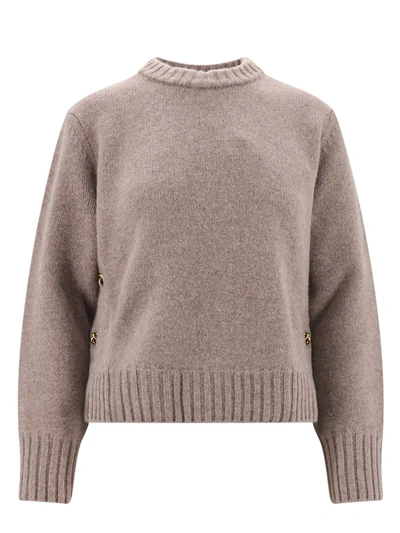 Bottega Veneta Heavy Wool Sweater With Knot Buttons In Beige