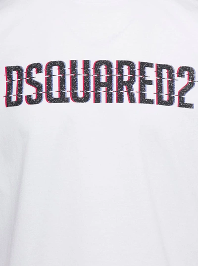 Shop Dsquared2 White T-shirt With Two-tone Maxi Logo Print In Cotton Man