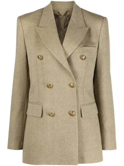 Golden Goose Double-breasted Blazer With Jacquard Pattern In Light Beech