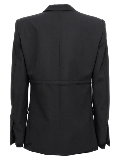 Shop Nensi Dojaka Double Breast Drawstring Blazer Jacket In Black