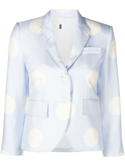 Shop Thom Browne Polka-dot Print Silk Blazer In Blu