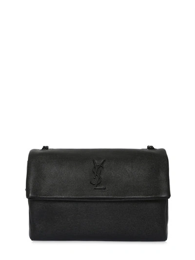 Shop Saint Laurent Monogram Grained Leather Shoulder Bag, Black