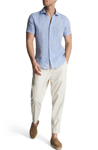 Shop Reiss Holiday Short Sleeve Linen Button-up Shirt In Airforce Blue