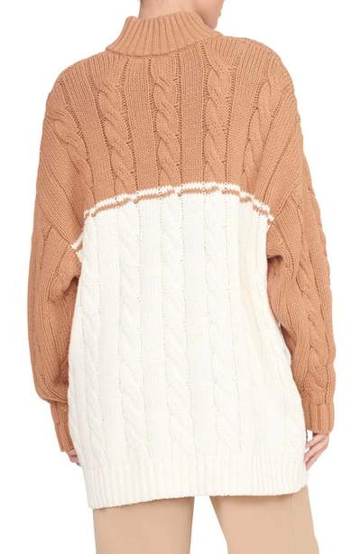 Shop Staud Hampton Half Zip Cable Stitch Sweater In Camel/ Ivory