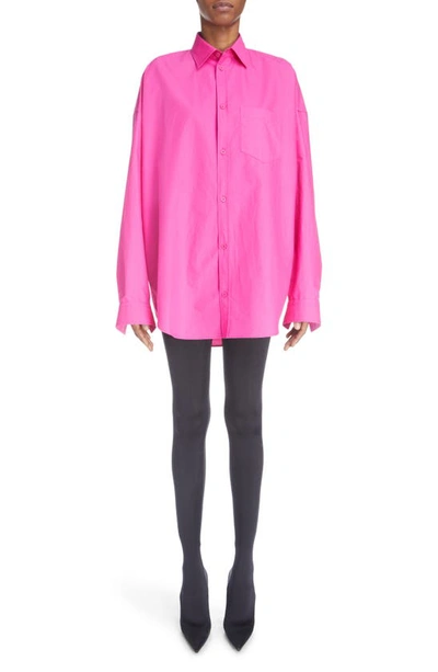 Shop Balenciaga Oversize Cotton Poplin Button-up Cocoon Shirt In Lipstick Pink