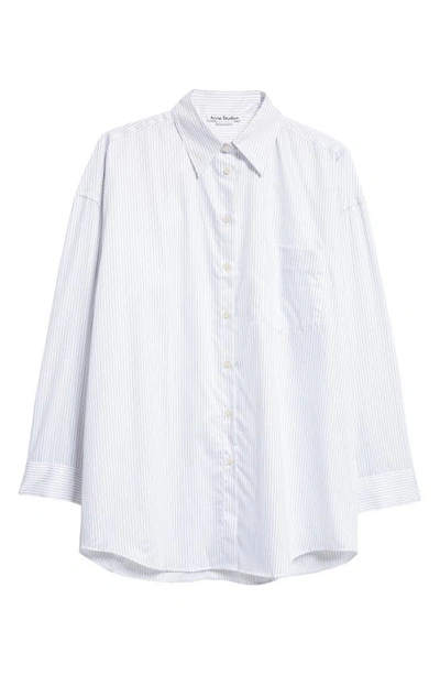 Shop Acne Studios Sueli Pinstripe Oversize Cotton Poplin Shirt In White/ Blue