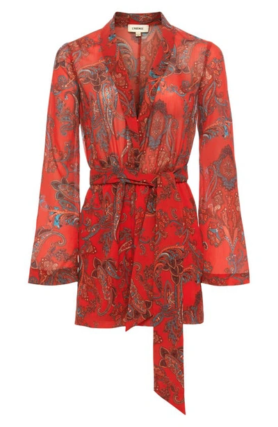 Shop L Agence Arabell Paisley Long Sleeve Romper In Fire Red Multi Large Paisley