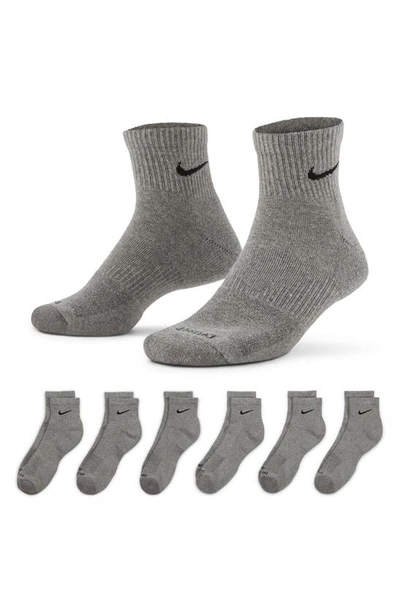 Shop Nike Dri-fit 6-pack Everyday Plus Cushioned Low Socks In Carbon Heather/ Black