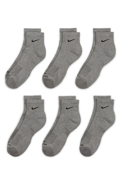 Shop Nike Dri-fit 6-pack Everyday Plus Cushioned Low Socks In Carbon Heather/ Black