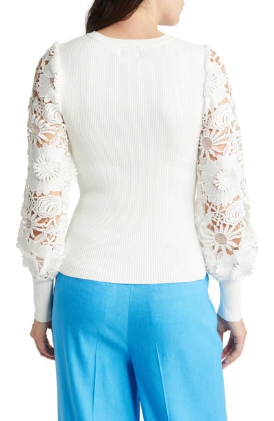 Shop Milly Lace Sleeve Rib Sweater In Ecru
