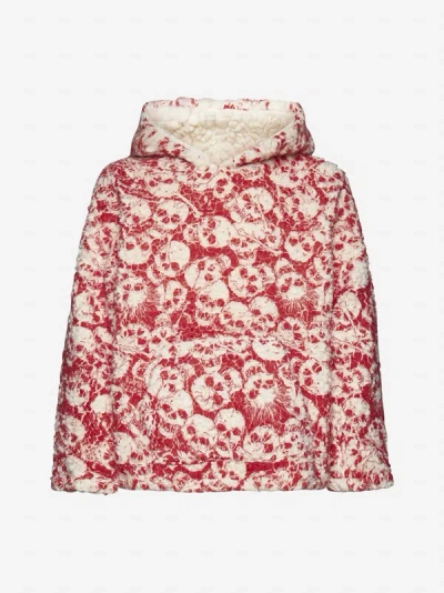Shop Erl Printed Shearling-effect Hoodie In Red,ivory