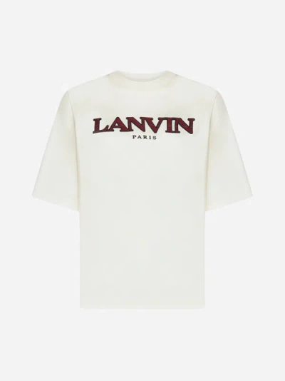 Shop Lanvin Paris Curb Logo Cotton T-shirt In Cream