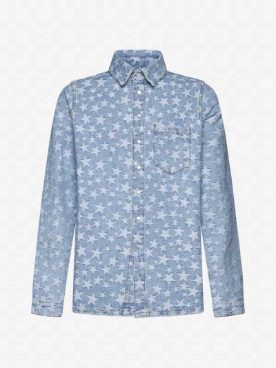 Shop Erl Jacquard Denim Overshirt In Light Blue