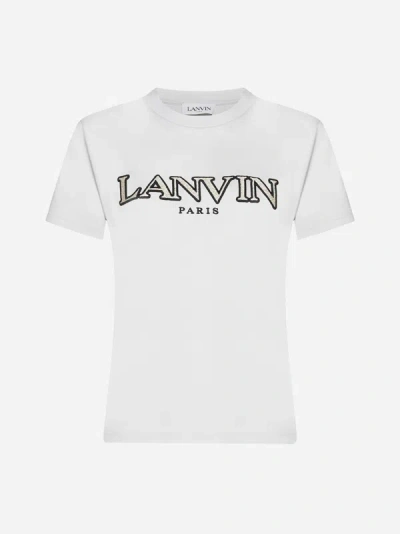 Shop Lanvin Paris Curb Logo Cotton T-shirt In Mastic