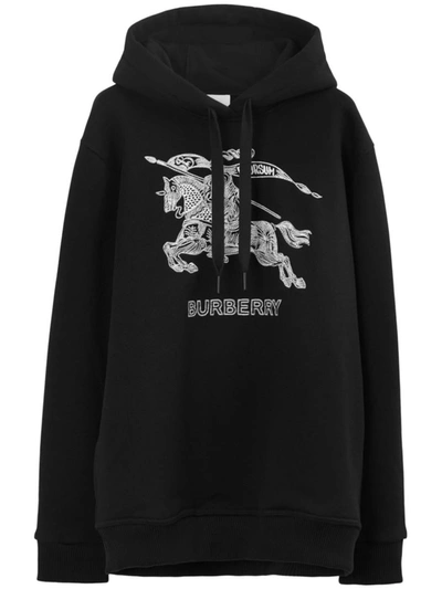 Shop Burberry Embroidered-ekd Logo-print Hoodie In Black