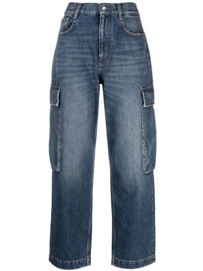 Shop Stella Mccartney Cropped Cargo Jeans In Dark Blue