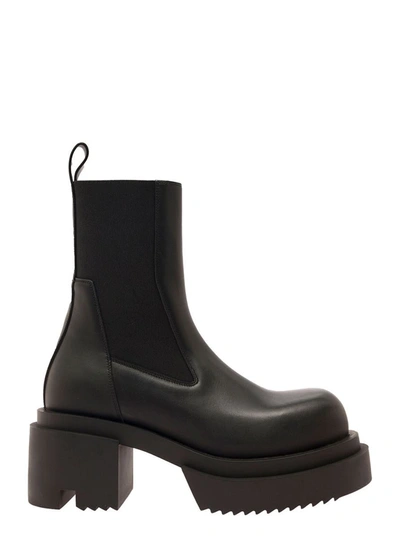Shop Rick Owens 'beatle Bogun' Black Boots With Chunky Platform In Smooth Leather Woman