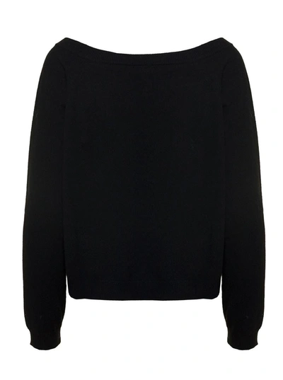 Shop Semicouture Black Sweater With Boat Neckline And Cut-out In Wool And Cashmere Woman