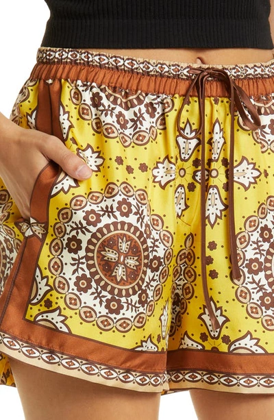 Shop Nili Lotan Frances Silk Shorts In Scarf Print Yellow