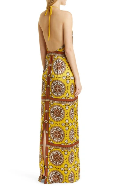 Shop Nili Lotan Rigel Scarf Print Silk Maxi Dress In Scarf Print Yellow