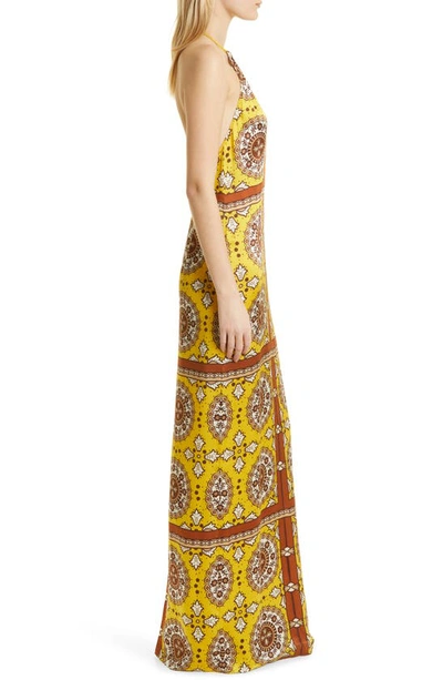 Shop Nili Lotan Rigel Scarf Print Silk Maxi Dress In Scarf Print Yellow