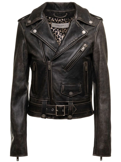 Shop Golden Goose Black Leather Biker Jacket  Woman