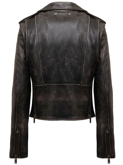 Shop Golden Goose Black Leather Biker Jacket  Woman