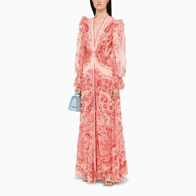 Shop Etro Long Red/pink Maxi Dress In Print
