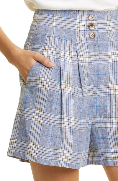 Shop Veronica Beard Alicia Windowpane Plaid Linen Shorts In Blue Multi