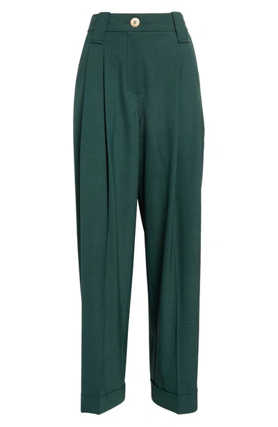 Shop Ganni Pleat Cuff Pants In Trekking Green