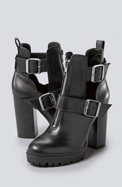 Shop Steve Madden Lavish Buckle Bootie In Black Leather