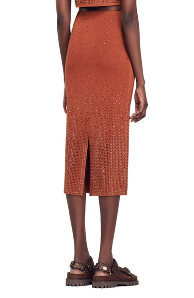 Shop Sandro Manray Rhinestone Skirt In Brown