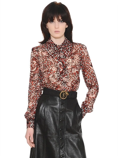 Shop Saint Laurent Leopard Printed Silk Crepe Shirt In Black/red/white