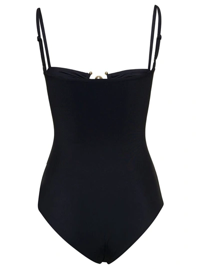 Shop Christopher Esber Black Swimsuit With Triple Hardware And Cut-out Detail In Stretch Polyamide Woman