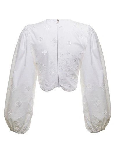 Shop Ganni Woma's Broderie Anglaise White Organic Cotton Blouse