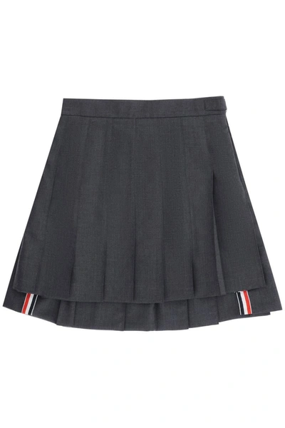 Shop Thom Browne Pleated Mini Skirt In Light Wool In Grey