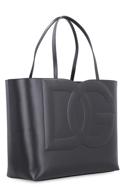 Shop Dolce & Gabbana Dg Logo Leather Tote Bag In Black