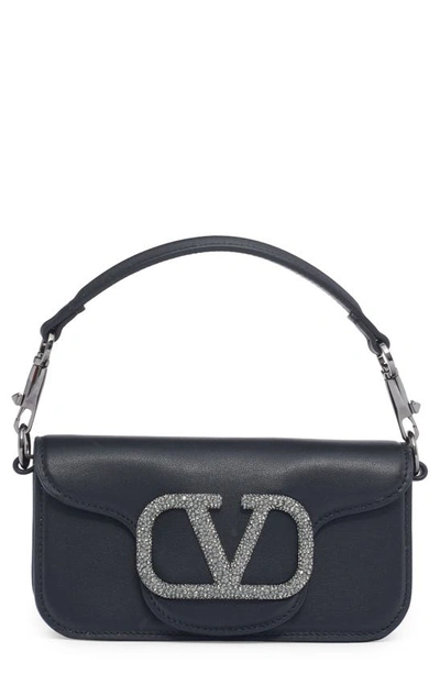 Shop Valentino Small Locò Leather Shoulder Bag In Nero/black Diamond
