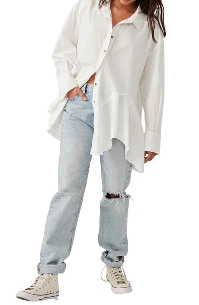 Shop Free People Freya Long Sleeve Cotton Poplin Button-up Shirt In Optic White