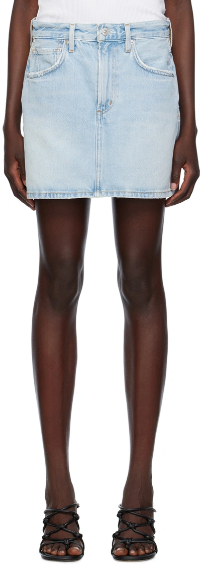 Citizen Of Humanity Blue Beatnik Denim Miniskirt In Wavelenght (bleached