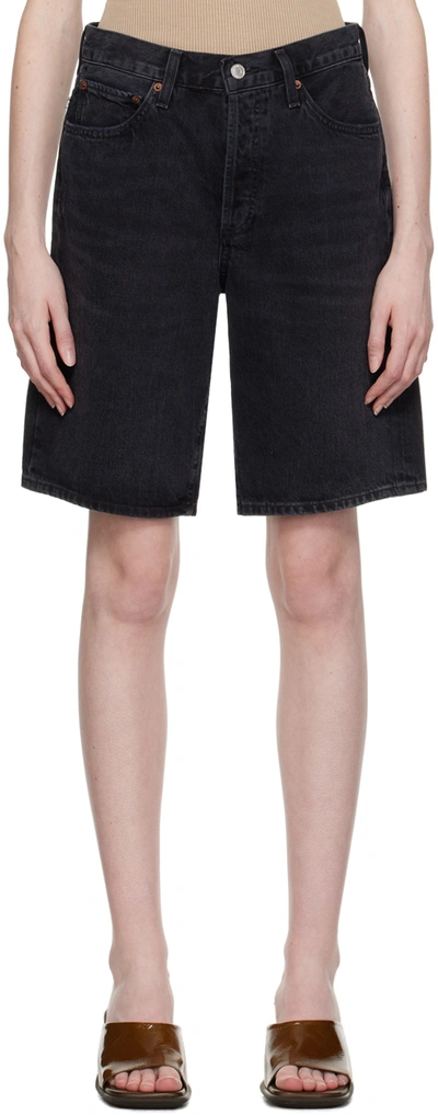 Shop Agolde Black Low-rise Denim Shorts In Denied (washed Black